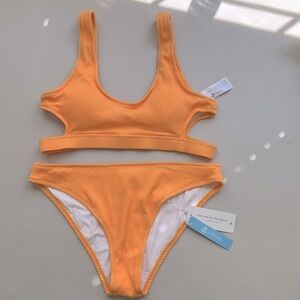 Cupshe Bikini Set Swimsuit Ribbed Orange Size Medium